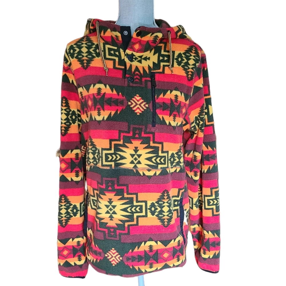 Southwest Pattern Fleece Hooded Sweater